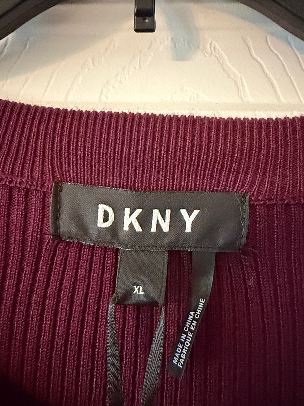 DKNY Women's Wine Ribbed Long-Sleeve Midi Knit Dress size XL brand new - Picture 3 of 8